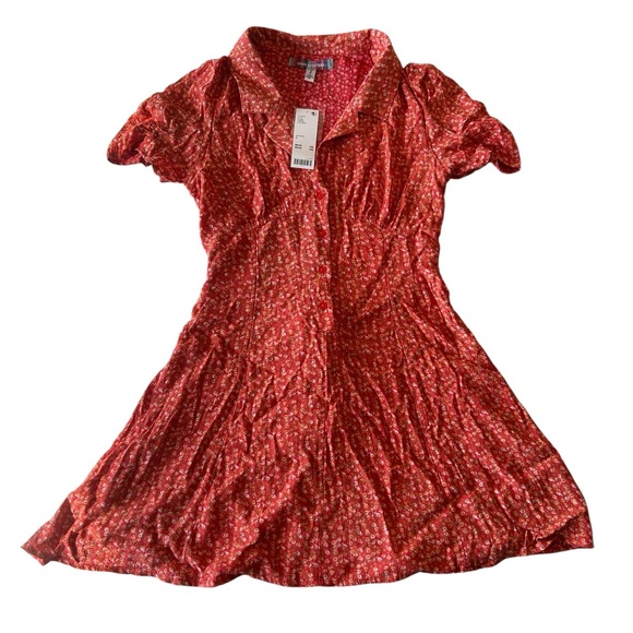NWT Urban Outfitters Crowley Collared Floral Mini Dress In Red 90s vibes - Picture 2 of 5